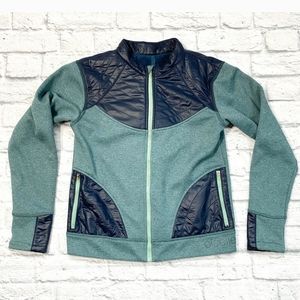 Oiselle teal cloud control fuzzy moto jacket small